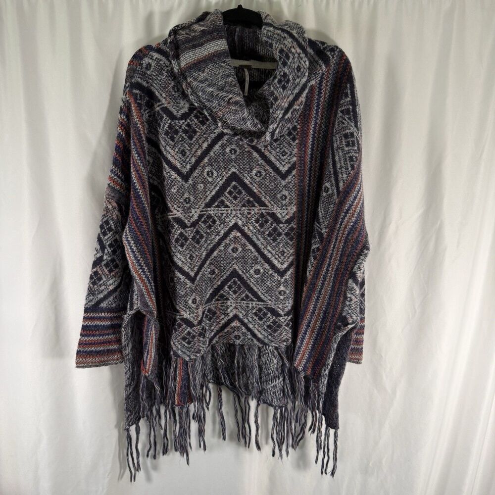 Free People Knit Sweater Women's Size Medium Cowl Neck Long Sleeve Poncho